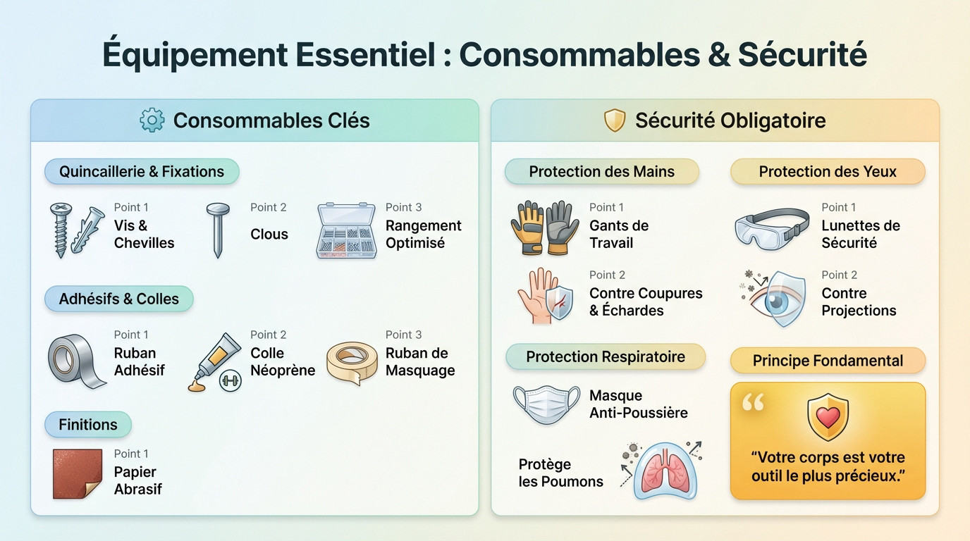 Matériel de fixation et équipements de protection individuelle pour le bricolage