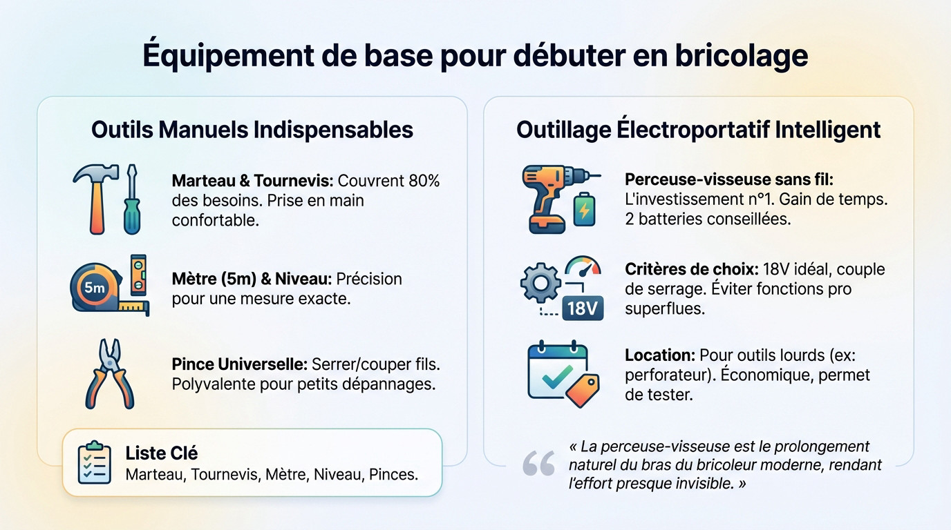 Sélection d'outils manuels et électroportatifs pour débuter le bricolage