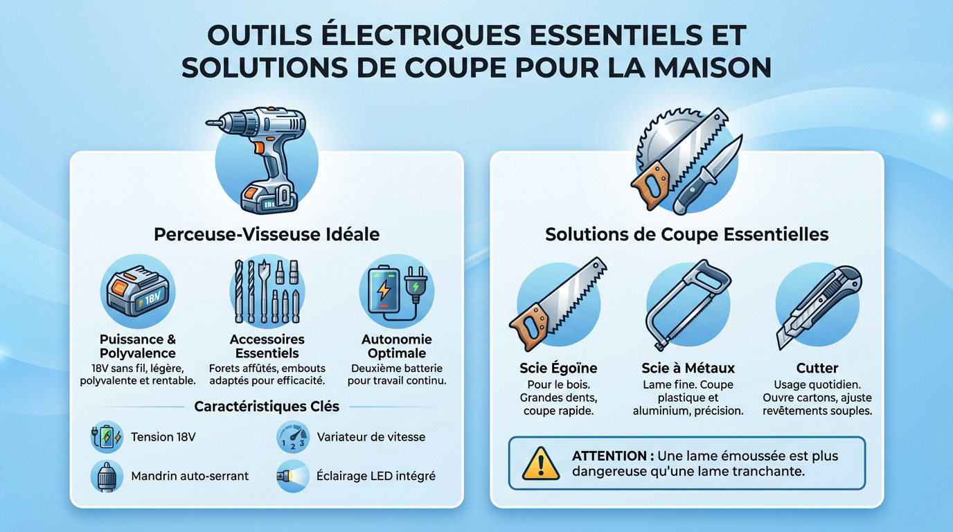 Les outils indispensables pour bricoler à la maison avec perceuse et scies