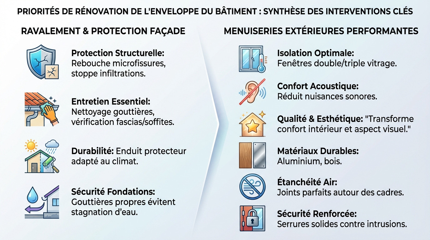 Travaux de rénovation de l'enveloppe extérieure d'une maison