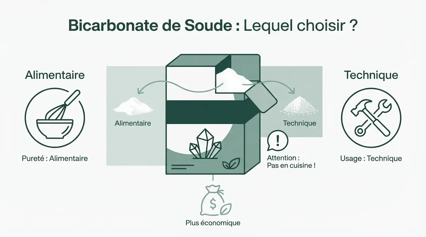 Comparaison entre bicarbonate de soude alimentaire et technique