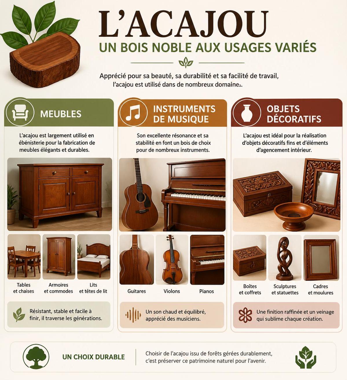 découvrez les propriétés, les utilisations et les techniques de travail de l'acajou, un bois noble prisé pour sa beauté et sa durabilité.