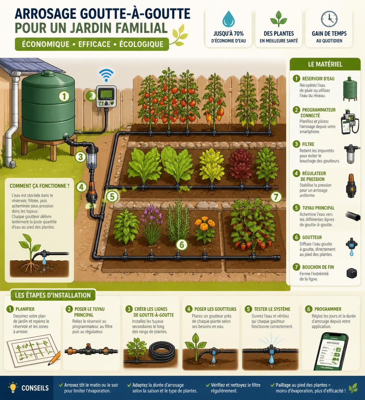 découvrez comment installer un systÚme d'arrosage goutte-à -goutte en 2026 pour économiser de l'eau et optimiser l'efficacité de votre jardin grùce au matériel adapté.