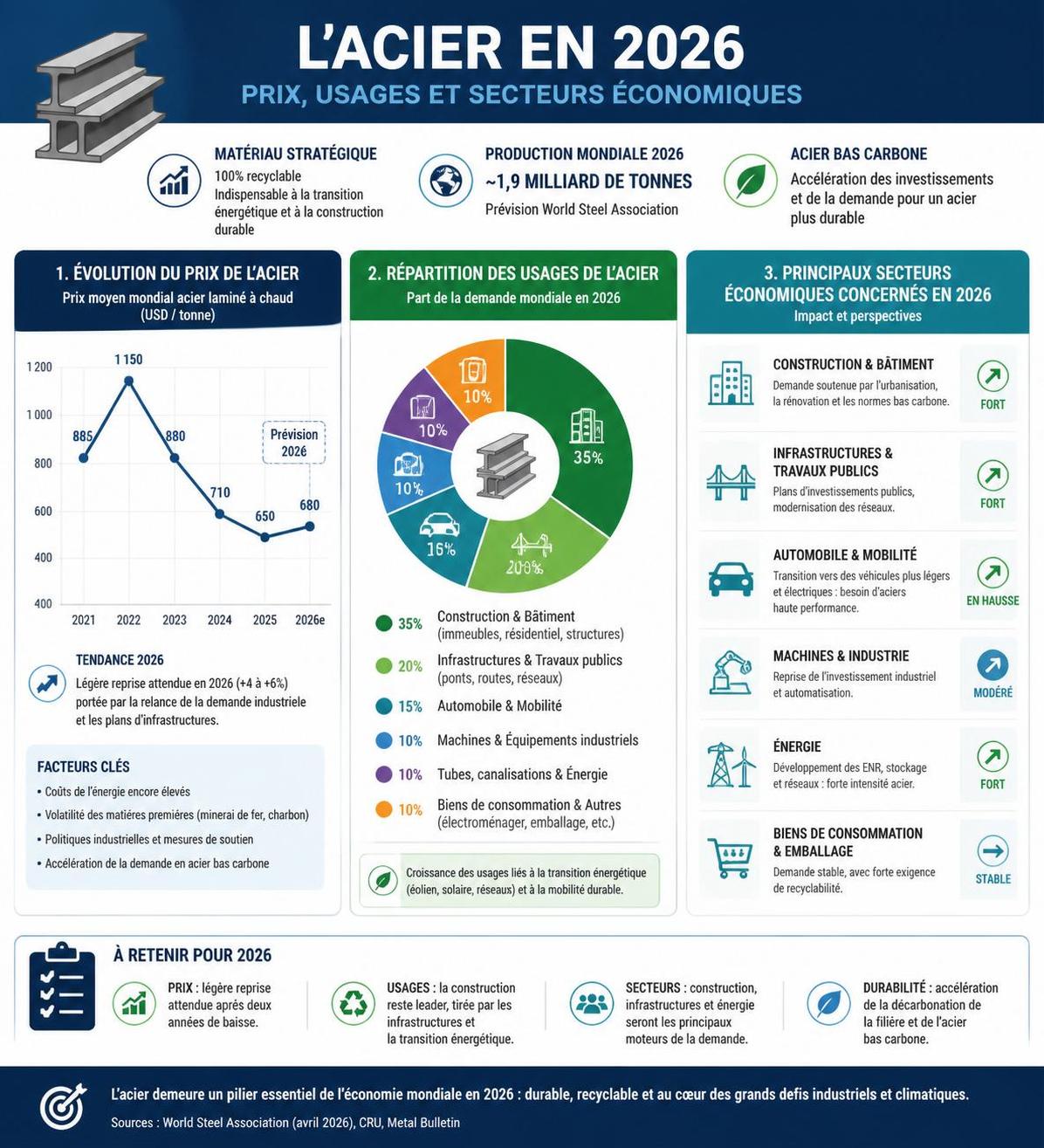 découvrez les prévisions des cours de l'acier en 2026, l'évolution des prix et leur impact sur les projets de construction et travaux.