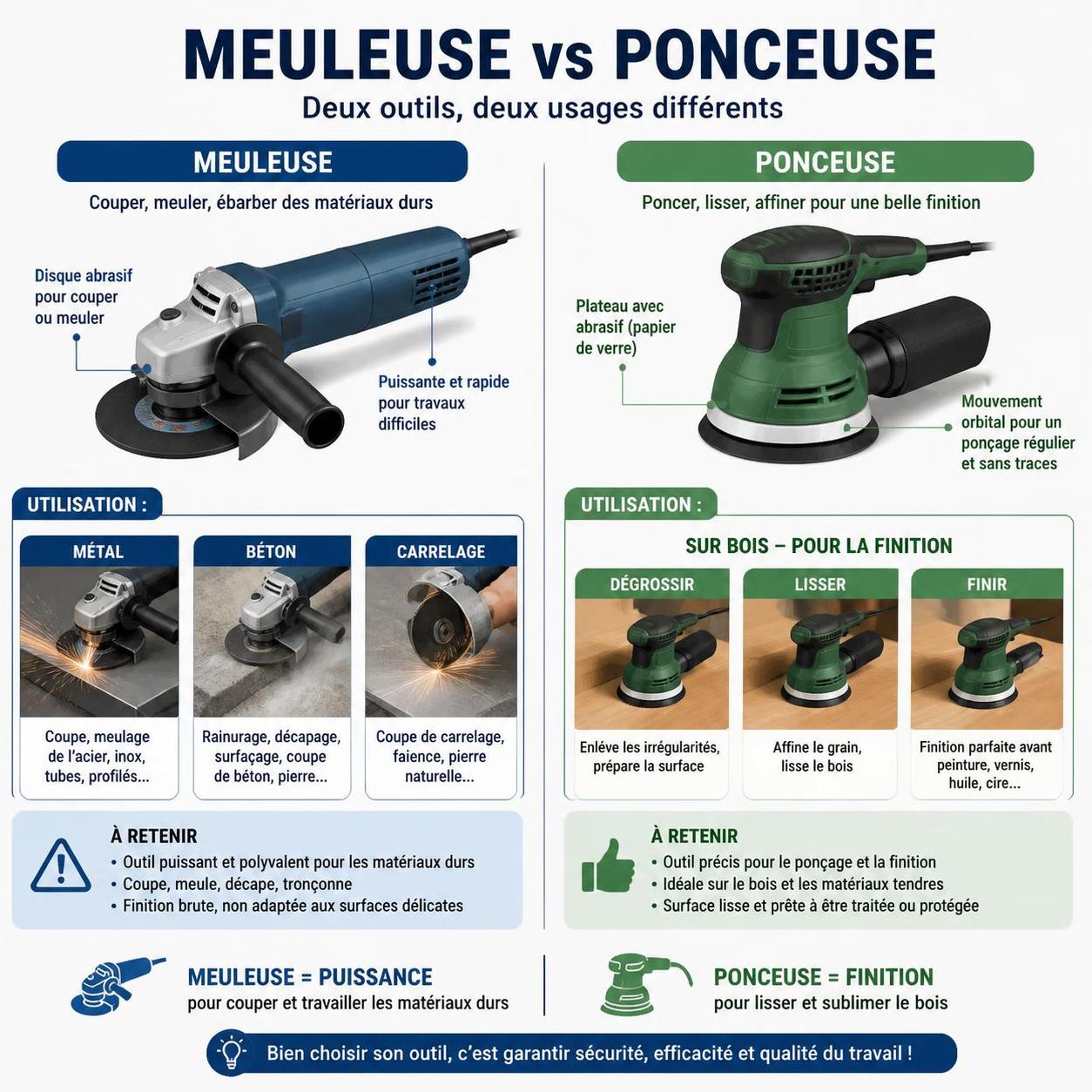 découvrez les différences entre une meuleuse et une ponceuse pour choisir l'outil adapté à votre projet de bricolage ou de rénovation.
