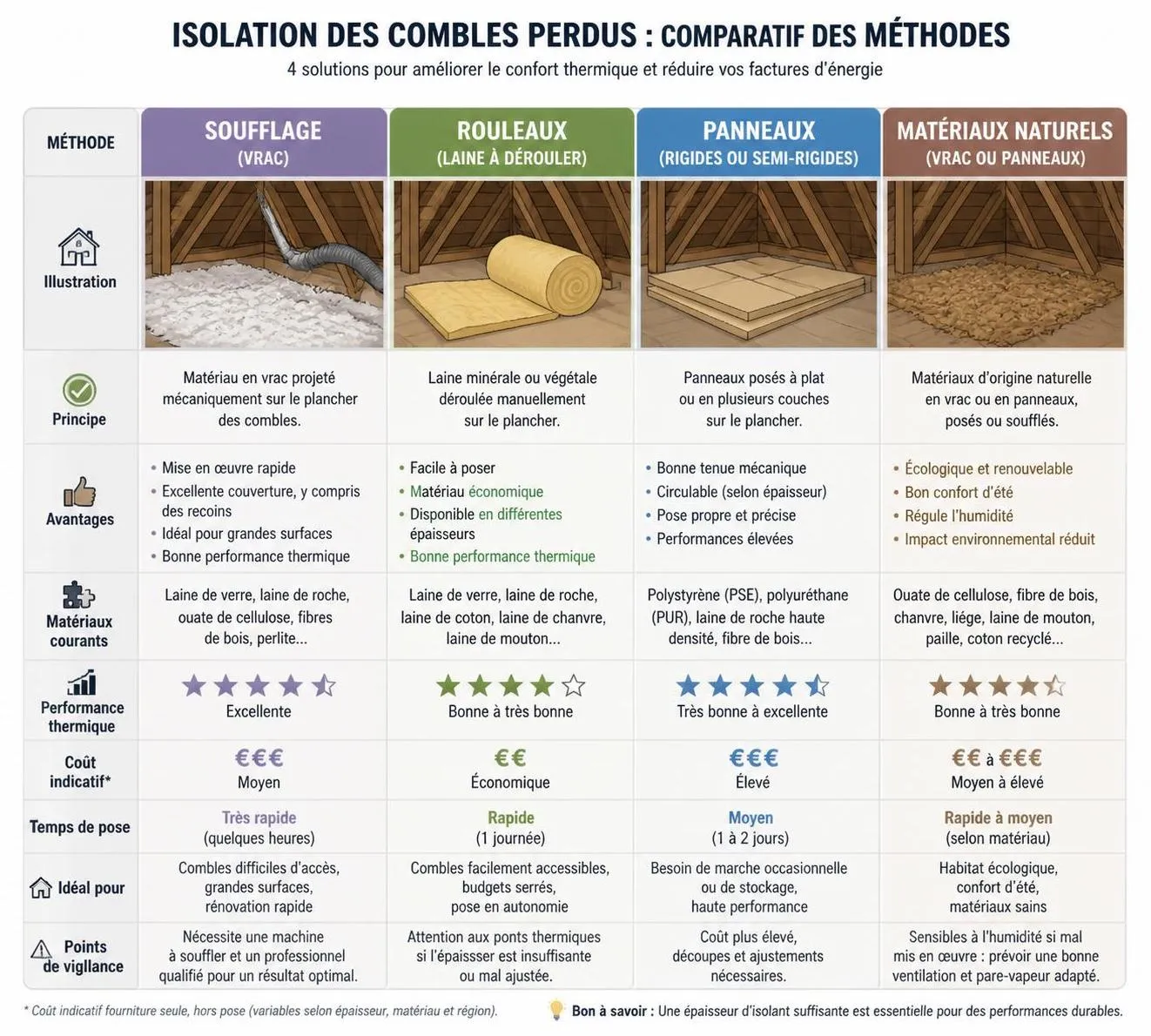 découvrez les méthodes efficaces pour l'isolation des combles perdus, les prix estimatifs en 2026 et les aides financières disponibles pour vos travaux d'économie d'énergie.
