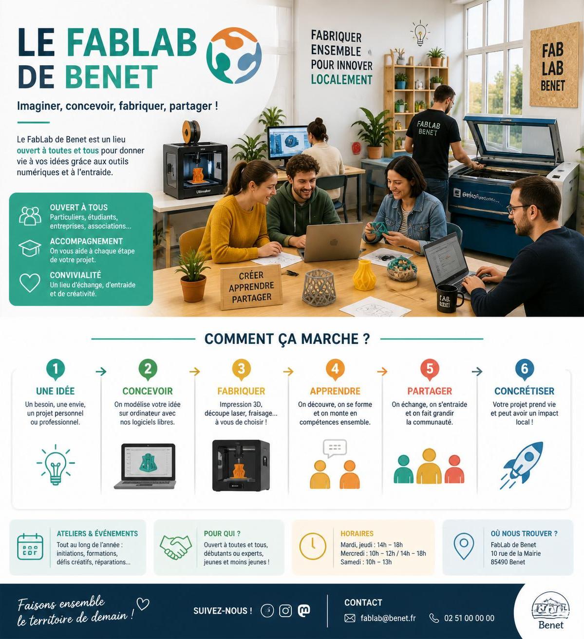 découvrez le fablab de benet, un atelier numérique collaboratif ouvert à tous, pour créer, bricoler et innover grâce à des équipements modernes et un esprit d'entraide.