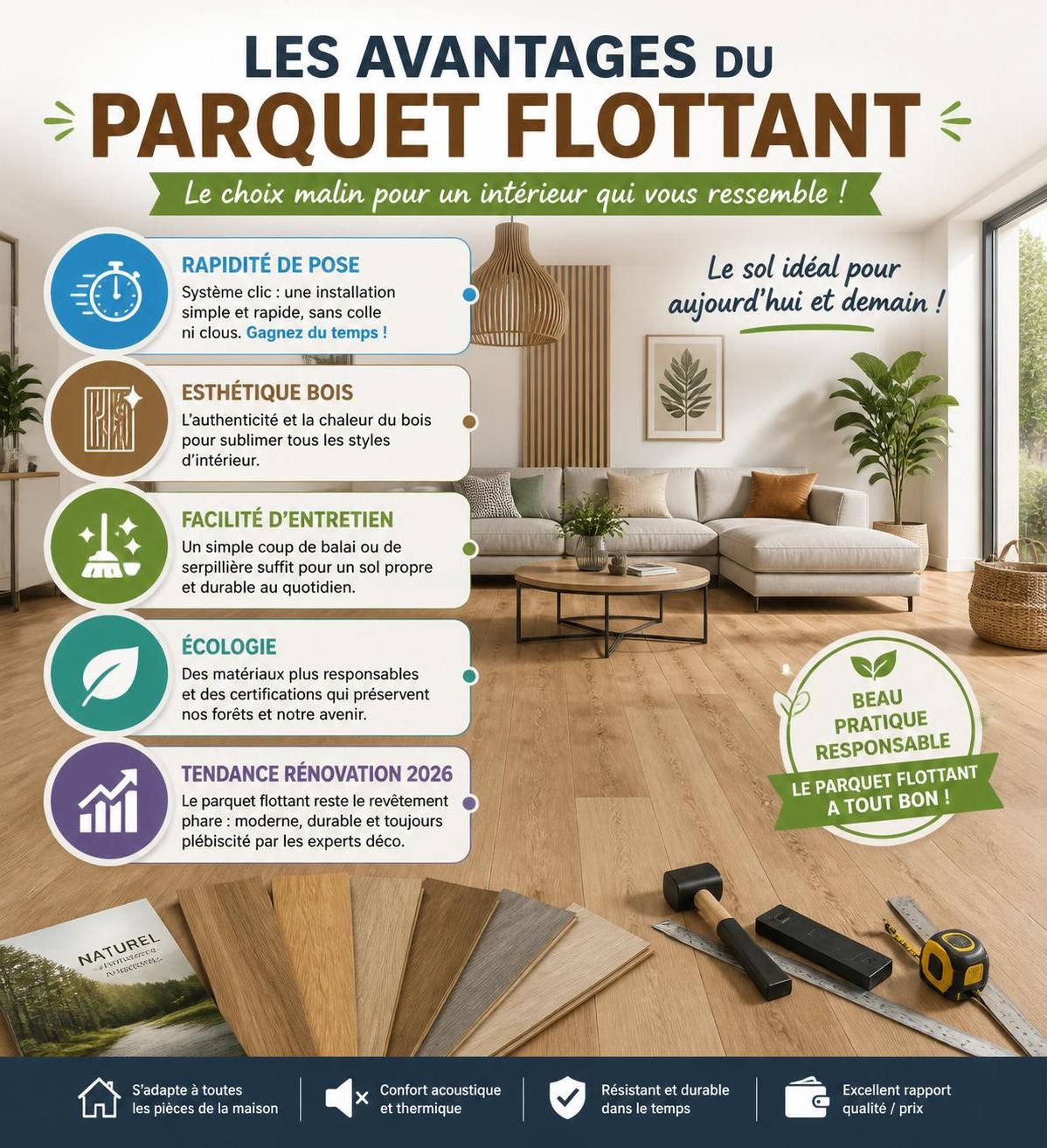 découvrez notre guide étape par étape pour poser du parquet flottant en 2026. astuces, outils et conseils pour un sol parquet parfait et durable.