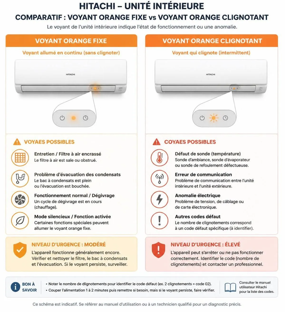 découvrez ce que signifie le voyant orange fixe sur votre clim hitachi et explorez les solutions efficaces pour résoudre ce problème rapidement.