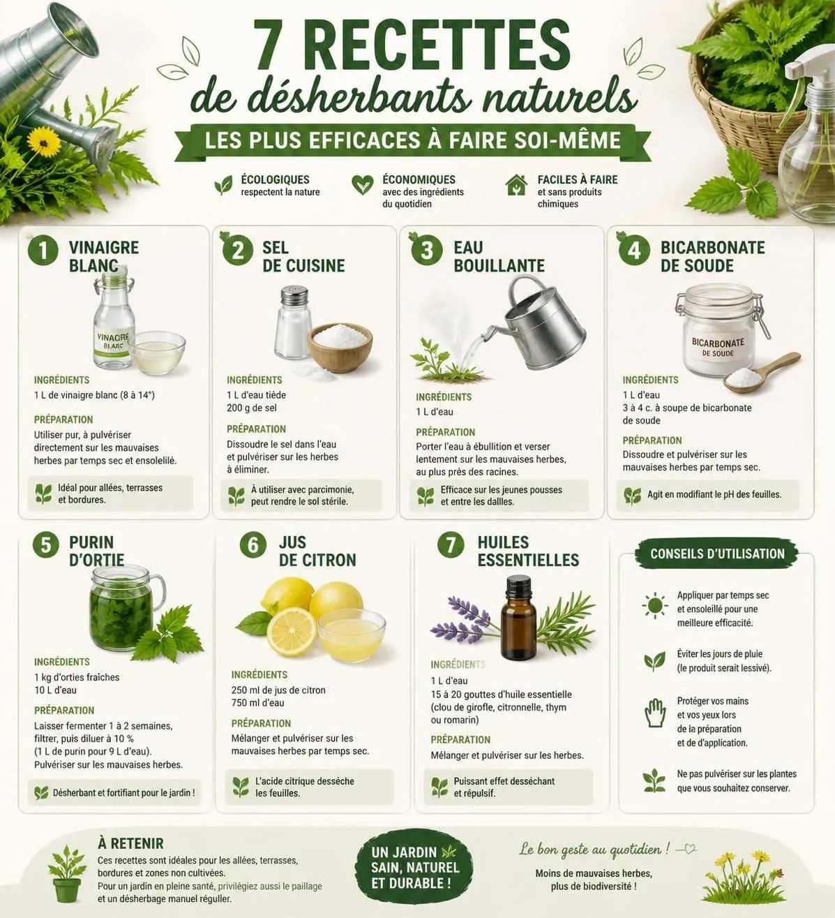 découvrez 7 recettes maison de désherbants naturels efficaces pour garder votre jardin sans mauvaises herbes, tout en respectant l'environnement.