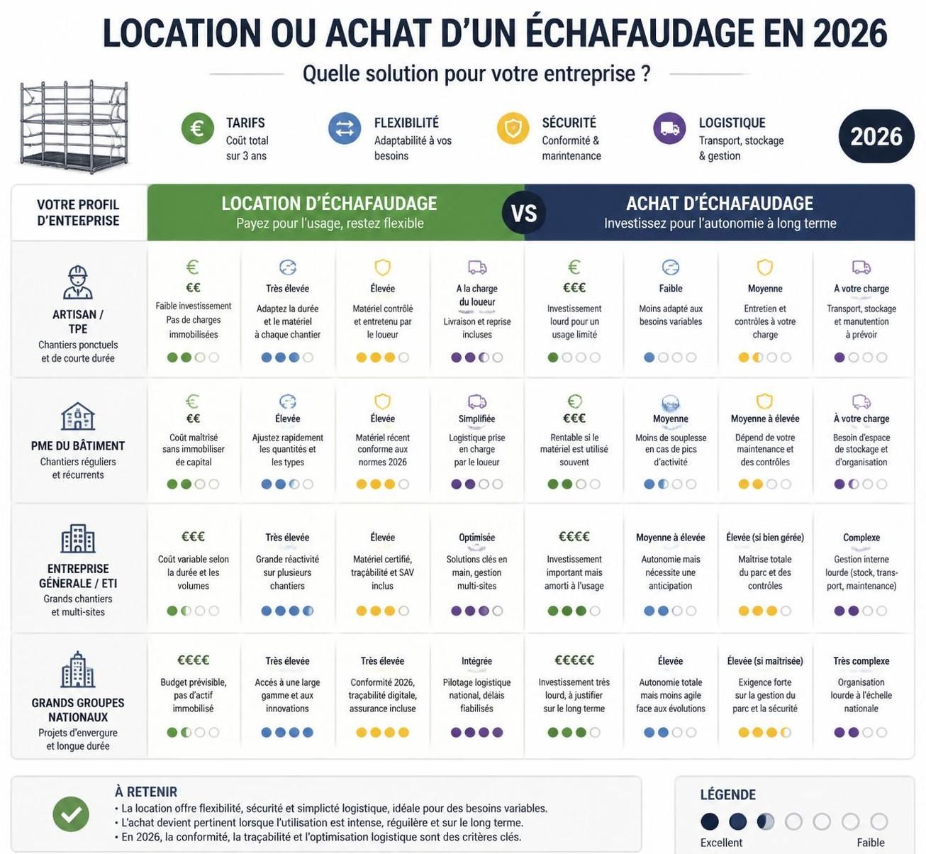 découvrez notre guide 2026 pour choisir entre louer ou acheter un échafaudage. comparez les prix et assurez votre sécurité avec nos conseils pratiques.
