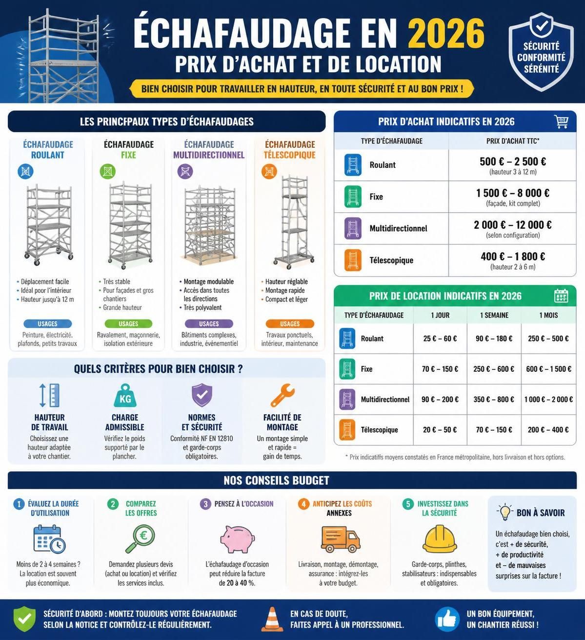 découvrez notre guide complet 2026 sur l'échafaudage : louer ou acheter, avec toutes les informations sur les prix et la sécurité pour bien choisir.
