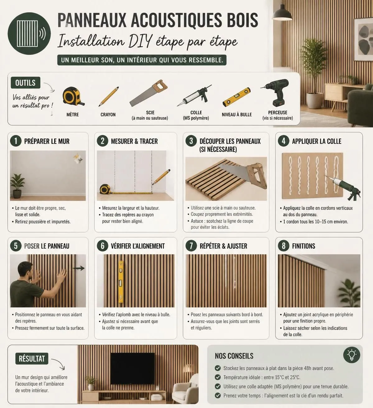 découvrez comment choisir et installer un panneau acoustique en bois pour optimiser l'acoustique de votre pièce, alliant esthétique naturelle et performance sonore.