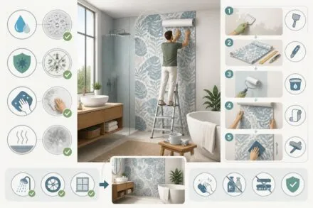 Papier peint salle de bain : choisir un modèle résistant et le poser sans erreur découvrez comment choisir un papier peint résistant pour votre salle de bain et apprenez à le poser facilement sans commettre d'erreurs grâce à nos conseils pratiques.