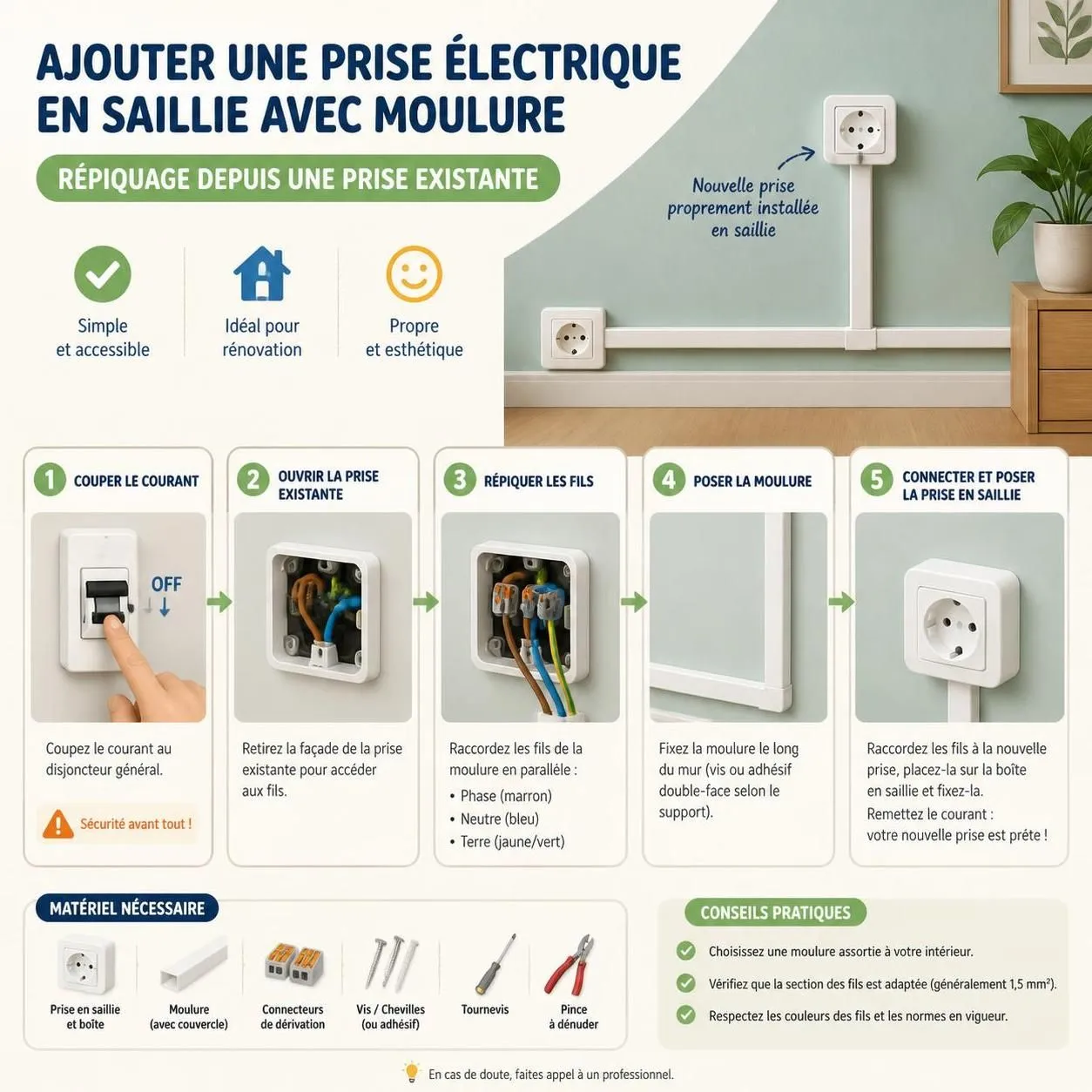 apprenez à poser une prise électrique en saillie en toute sécurité grâce à notre guide destiné aux débutants, avec des conseils pratiques et les règles essentielles à suivre.