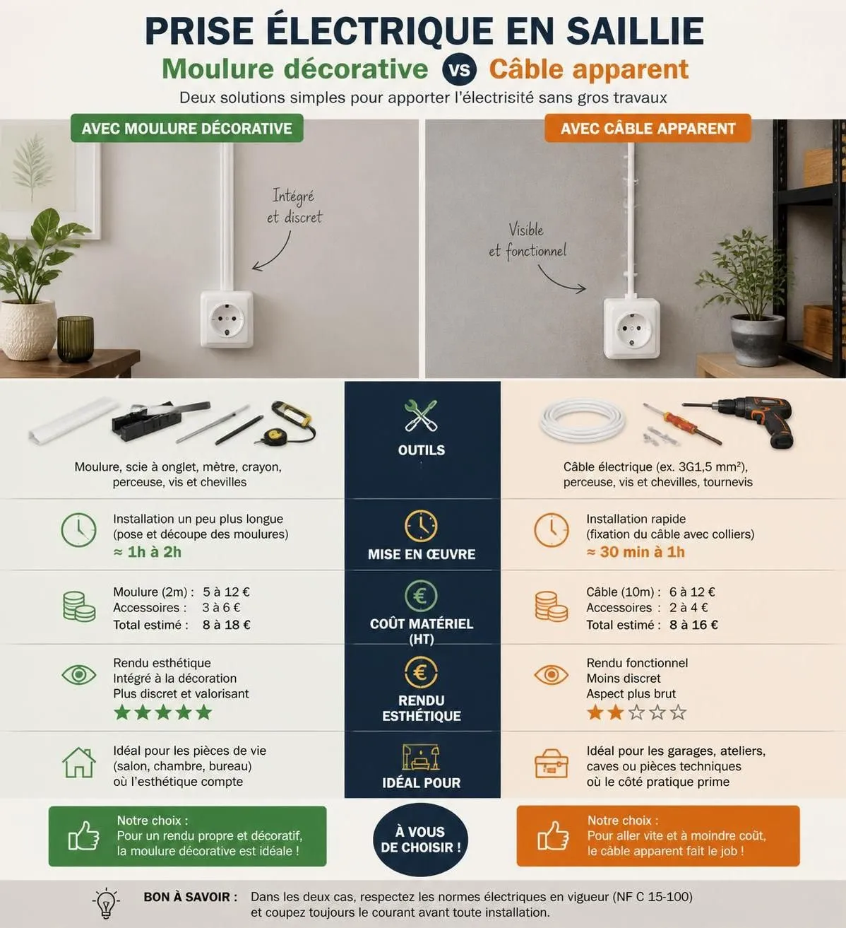 découvrez notre guide complet pour poser une prise électrique en saillie en toute sécurité, idéal pour les débutants souhaitant réaliser des travaux électriques simples et efficaces.