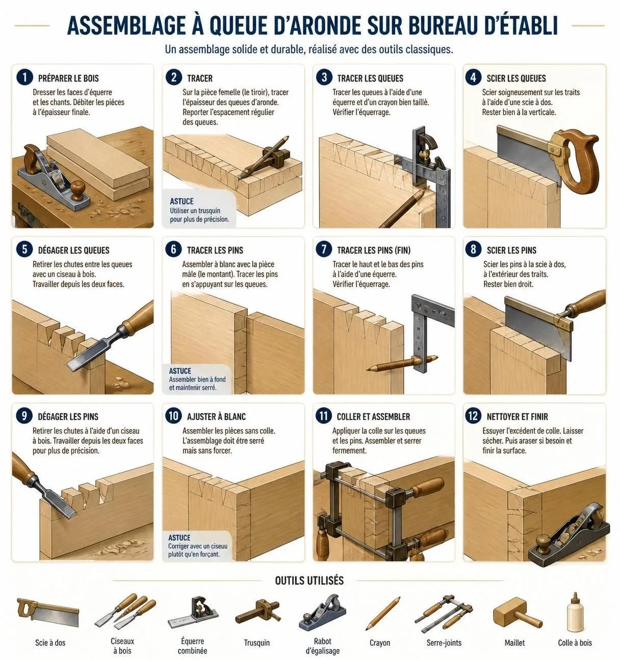 découvrez la technique d'assemblage menuiserie avec la queue d'aronde grùce à notre guide complet. apprenez étape par étape comment réaliser cet assemblage solide et esthétique.