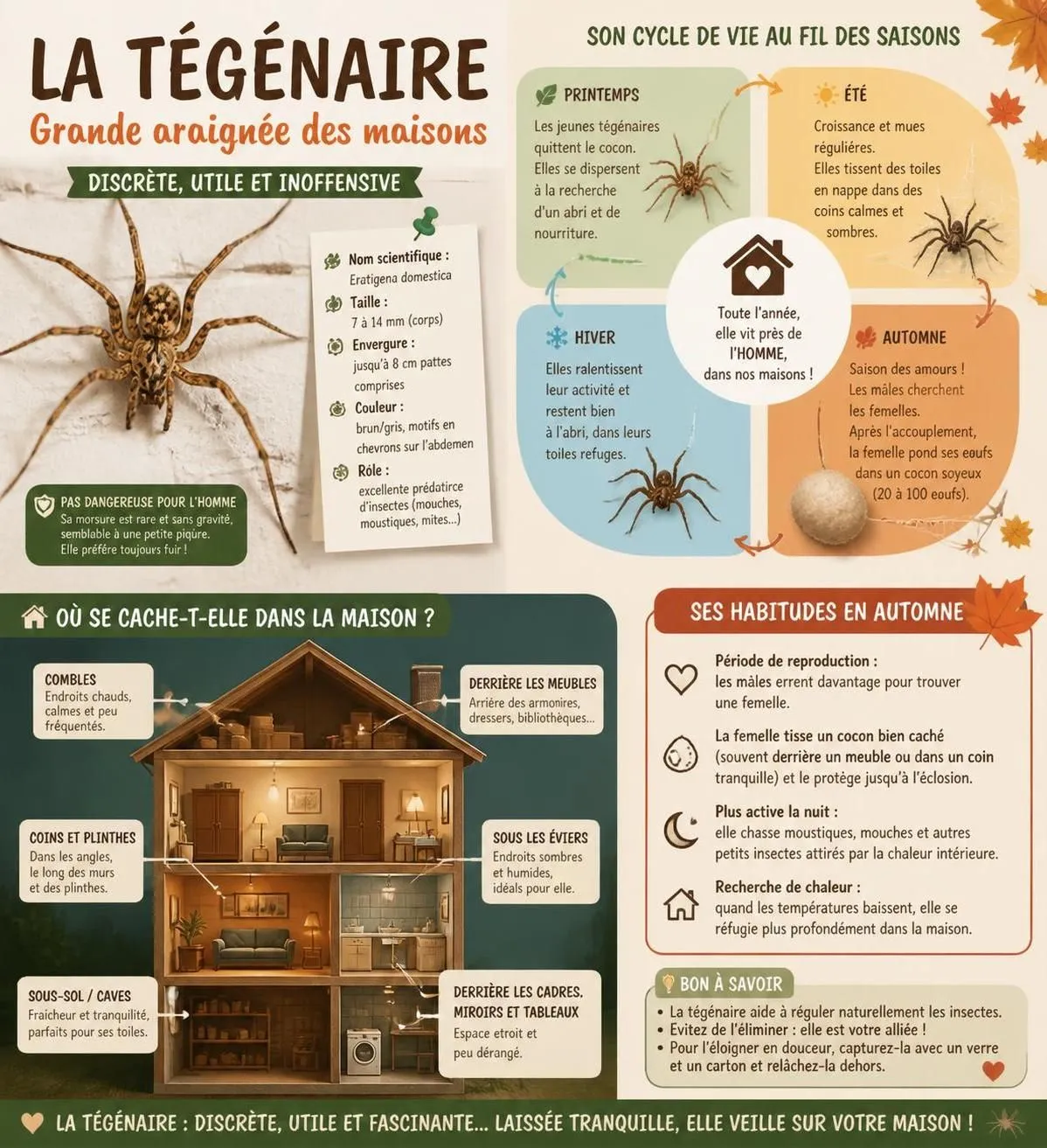 découvrez comment identifier la tégénaire, cette grande araignée souvent présente chez vous, et apprenez des astuces simples pour cohabiter sereinement sans stress.