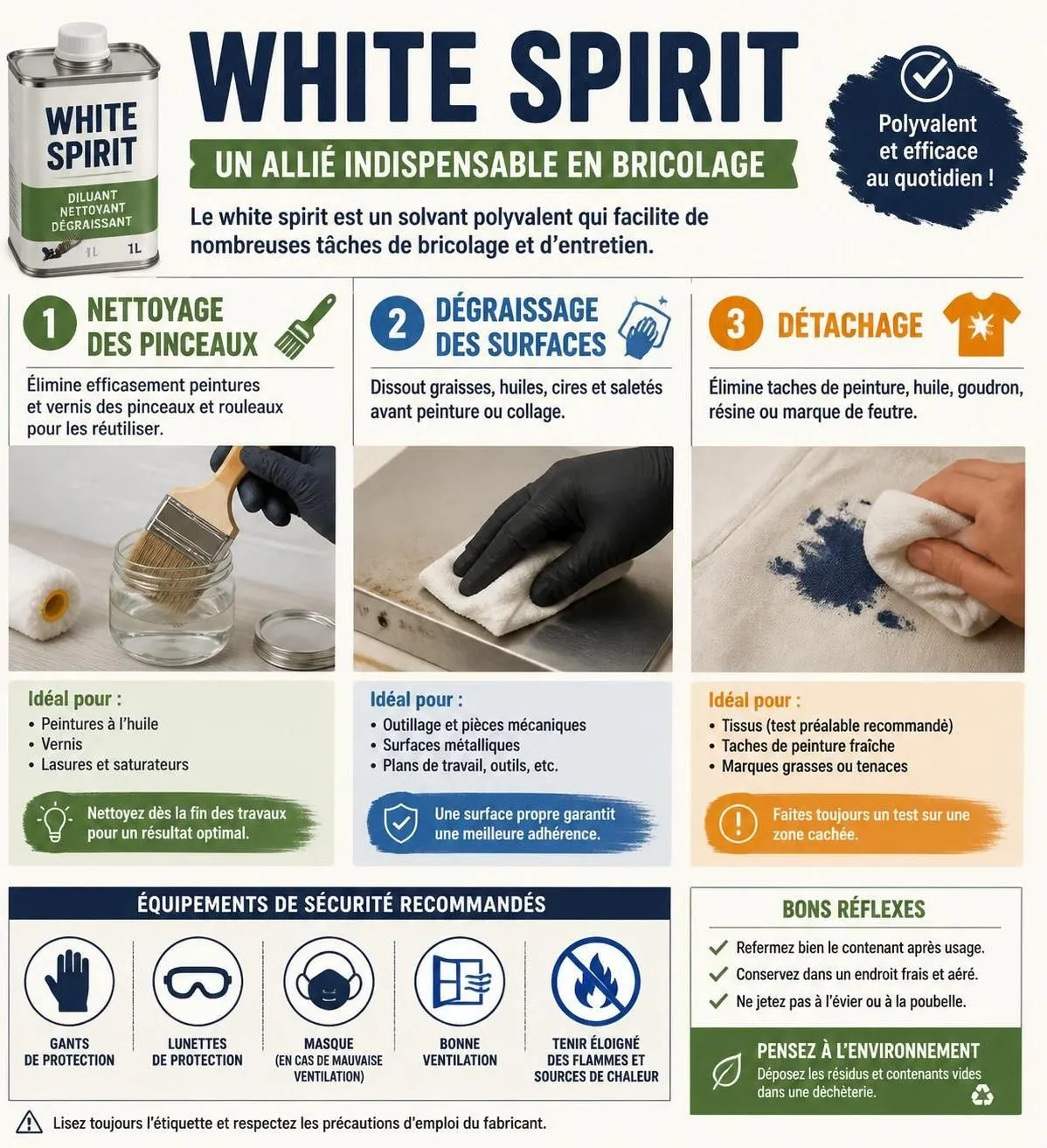 découvrez comment utiliser le white spirit en bricolage en toute sécurité, les précautions à prendre et explorez des alternatives moins toxiques pour protéger votre santé et l'environnement.