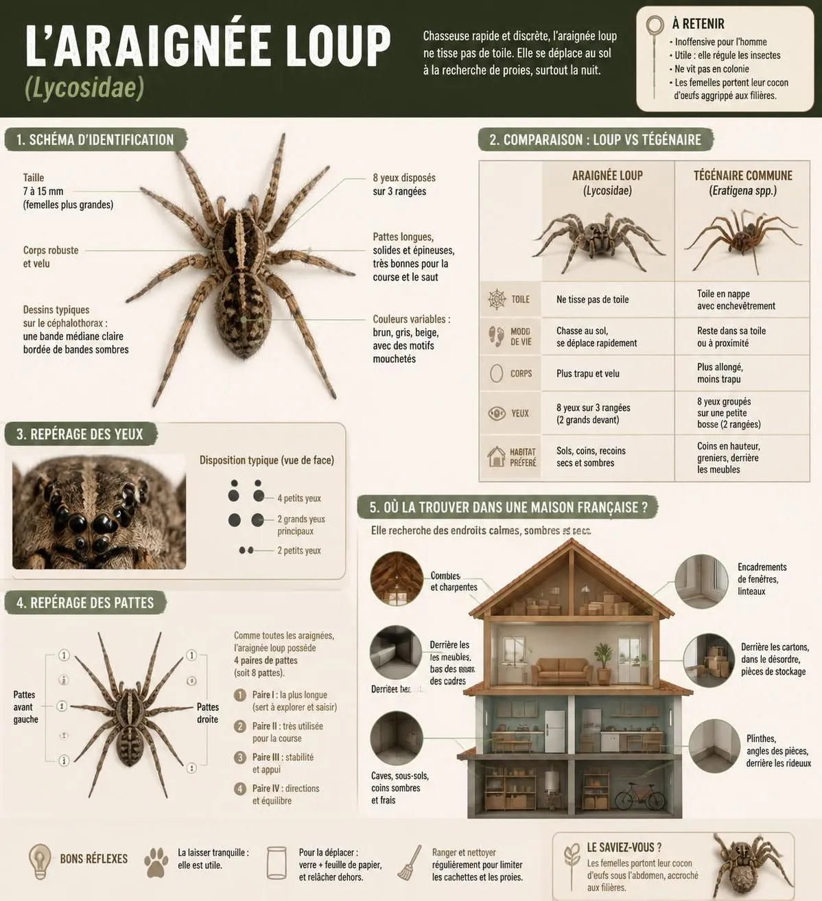 découvrez si l'araignée loup trouvée dans votre maison est dangereuse ou inoffensive, et apprenez comment réagir face à cette araignée courante.