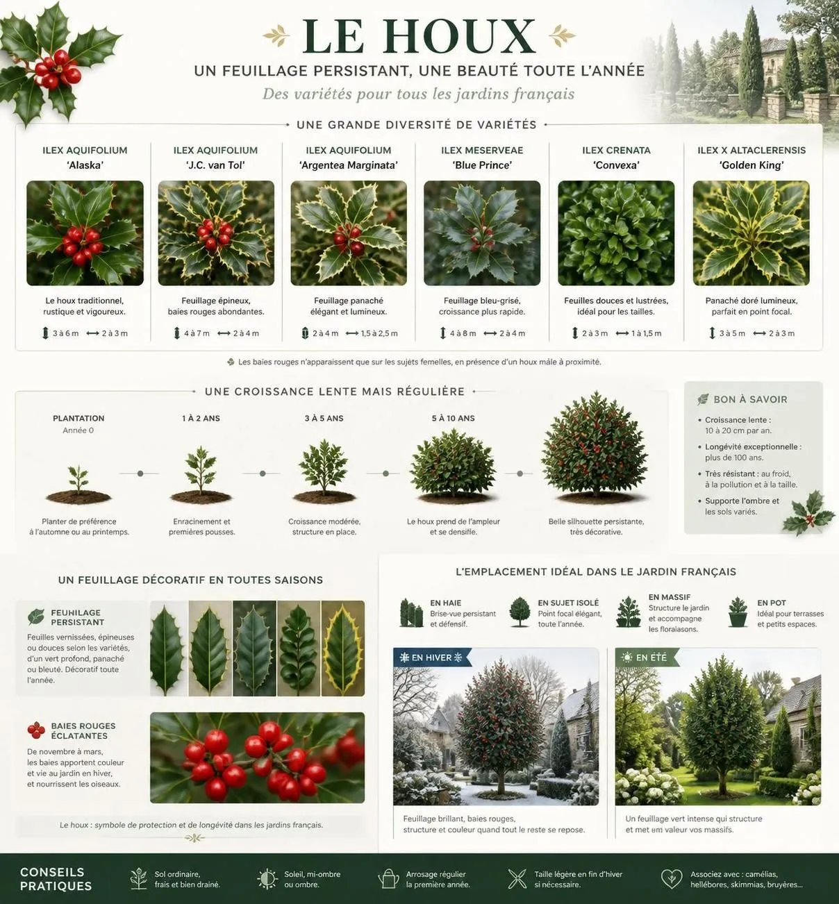 découvrez comment choisir les variétés de houx pour votre jardin, apprendre les meilleures techniques de plantation et d'entretien pour un feuillage décoratif toute l'année.