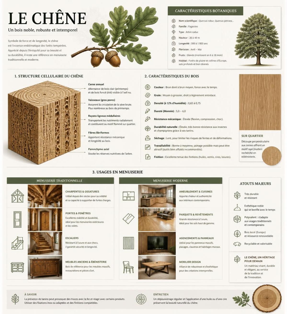 découvrez tout ce qu'il faut savoir sur le chêne en menuiserie : ses caractéristiques, ses avantages et conseils pour bien l'utiliser dans vos projets.