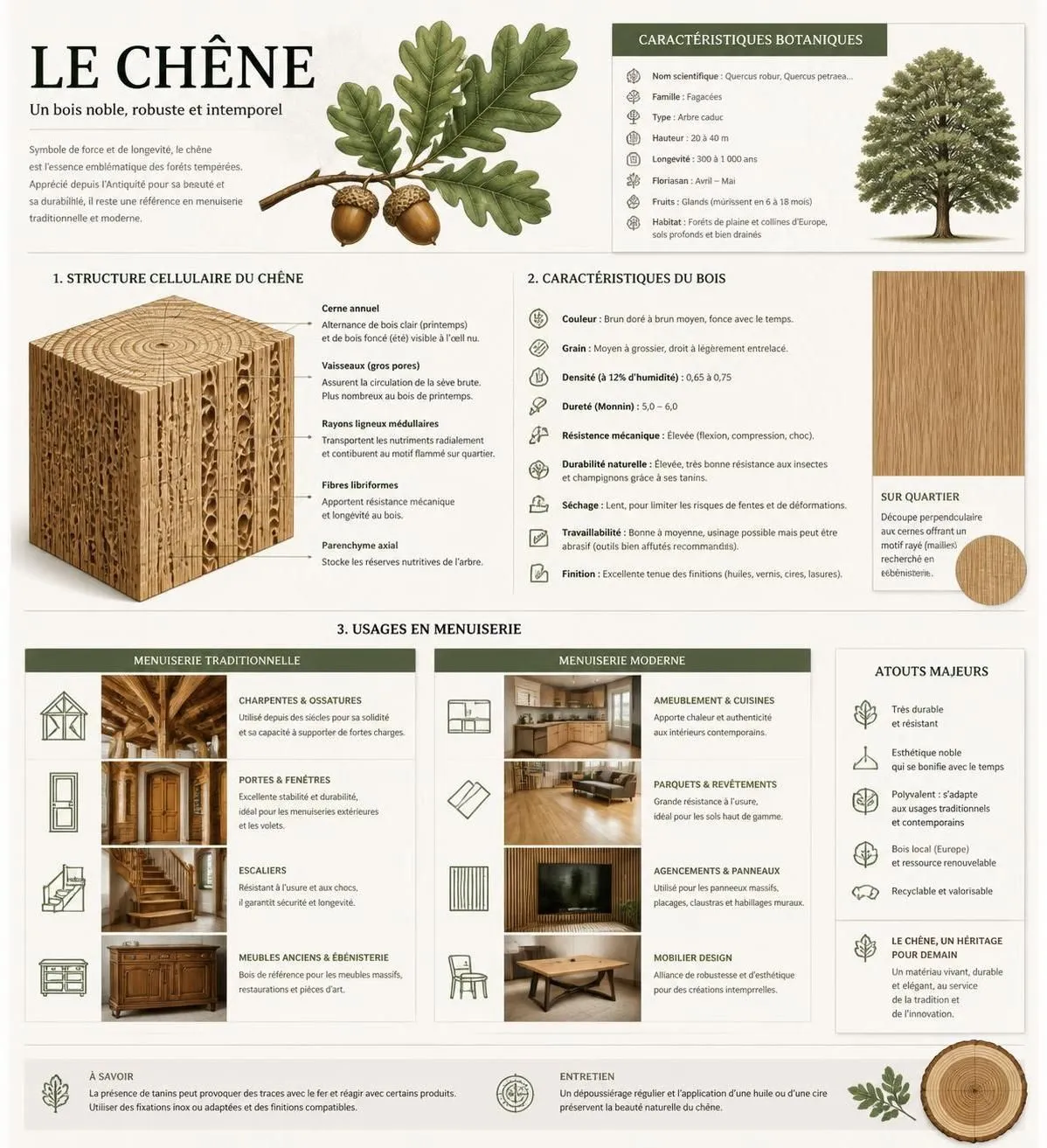 découvrez tout ce qu'il faut savoir sur le chêne en menuiserie : ses caractéristiques, ses avantages et conseils pour bien l'utiliser dans vos projets.
