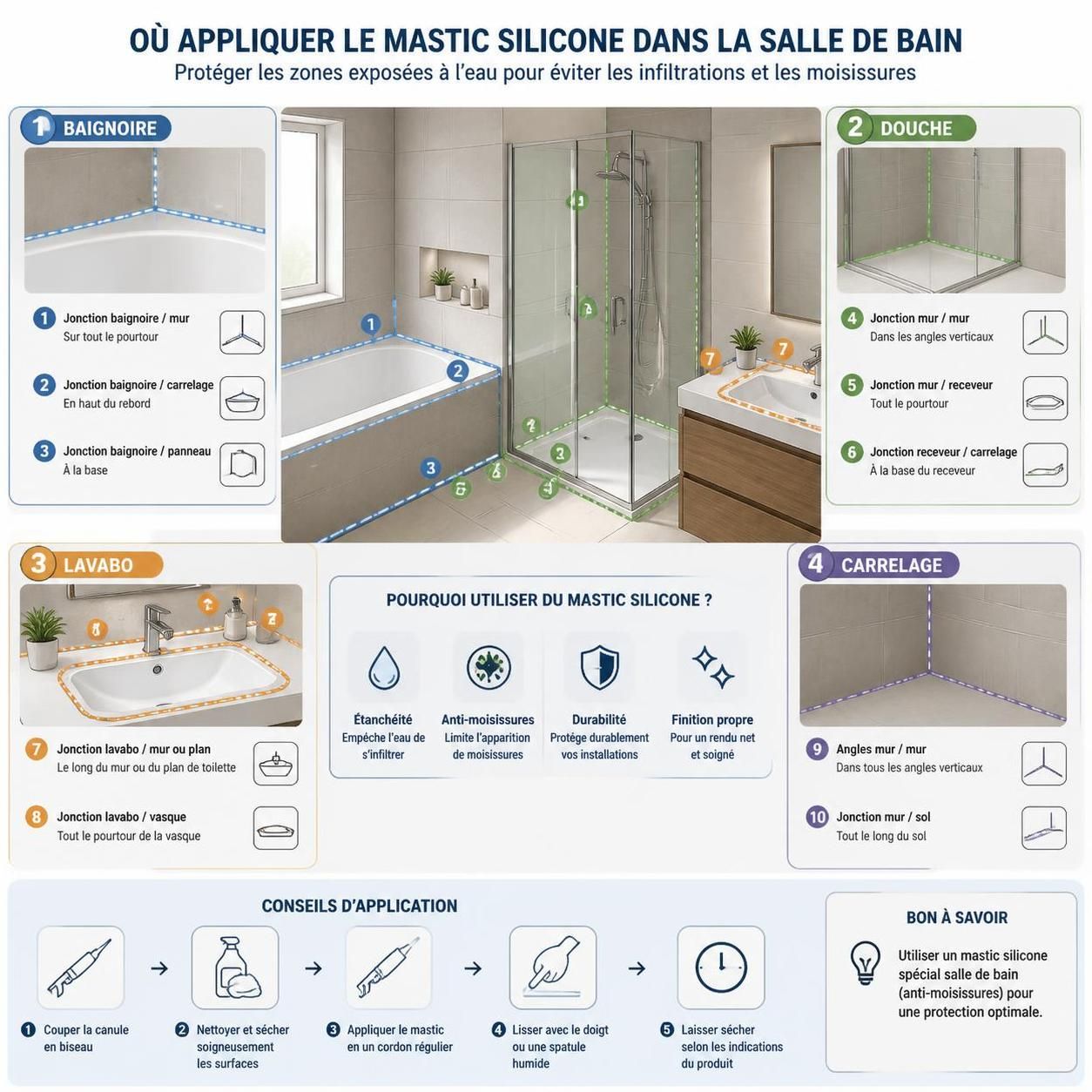 découvrez nos conseils pour appliquer correctement le mastic silicone et garantir une étanchéité parfaite dans votre salle de bain.