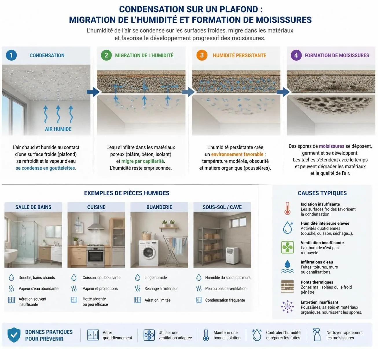 découvrez les causes des moisissures au plafond, les traitements efficaces pour s'en débarrasser, et nos conseils pratiques pour prévenir leur réapparition.