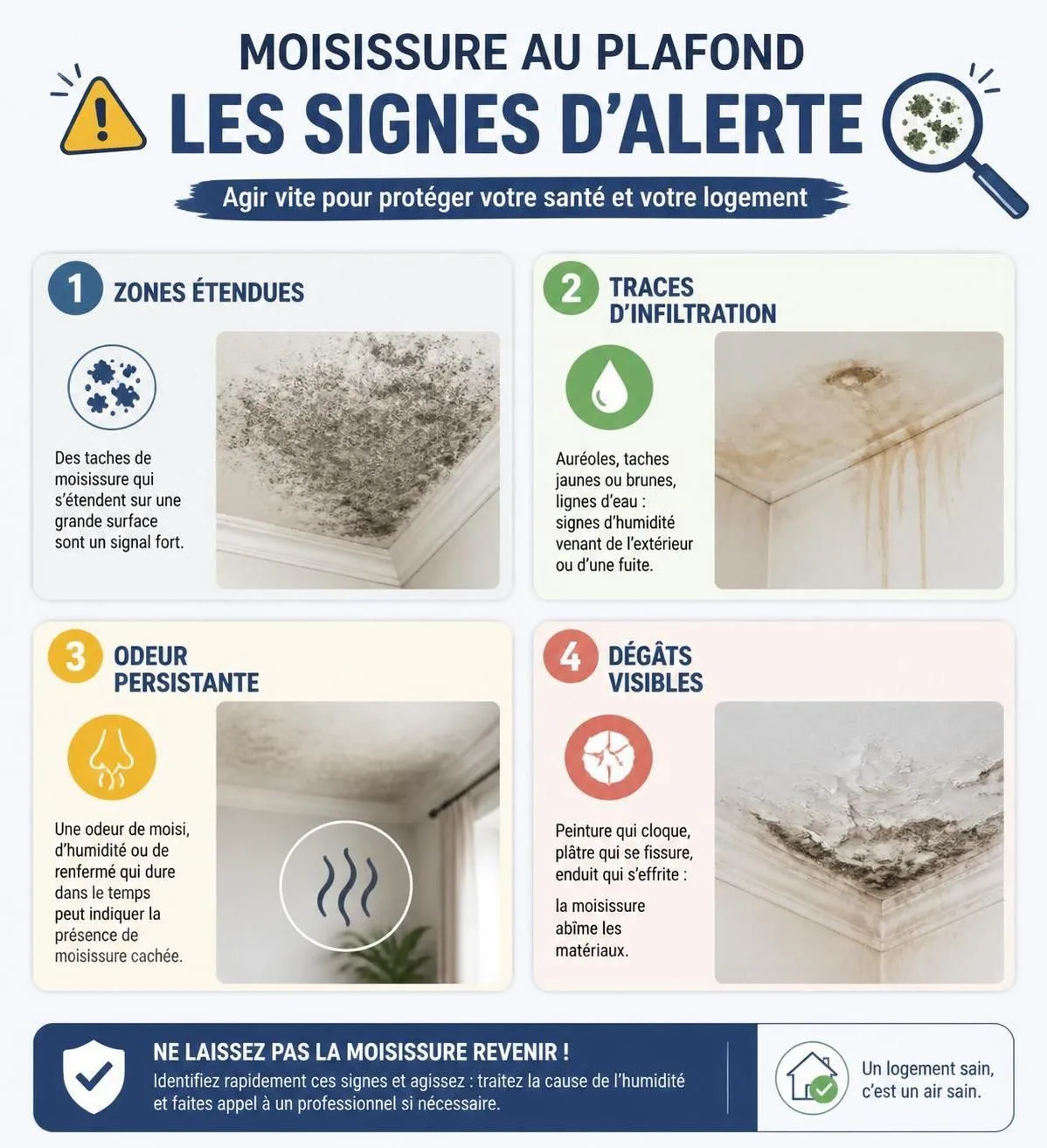 découvrez les causes des moisissures au plafond, les traitements efficaces pour les éliminer, et nos conseils pratiques pour éviter leur réapparition.