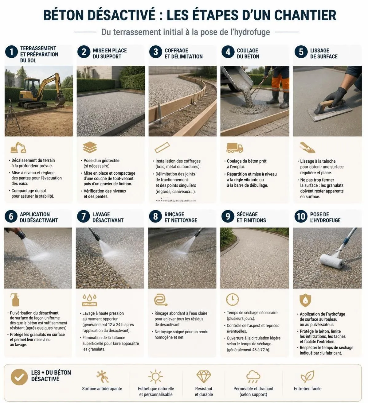 découvrez le prix du béton désactivé au m² en 2026, incluant la pose par un artisan qualifié et le coût des matériaux pour vos projets de sol extérieur.