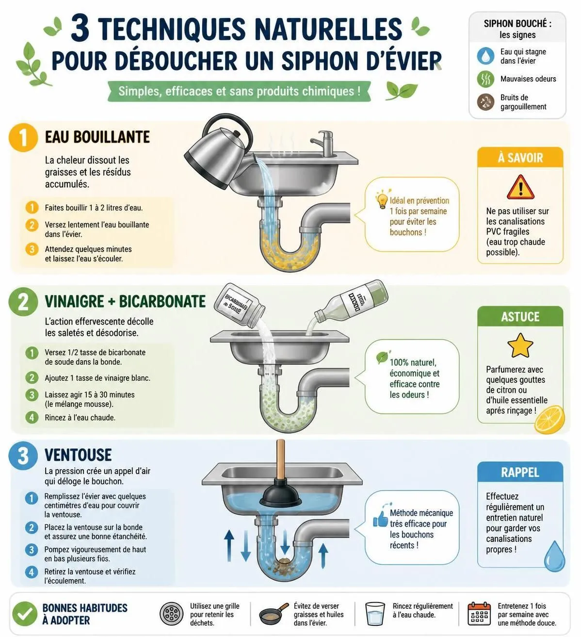 découvrez 3 méthodes simples et efficaces pour déboucher un siphon d'évier sans utiliser de produits chimiques, faciles à réaliser chez vous.