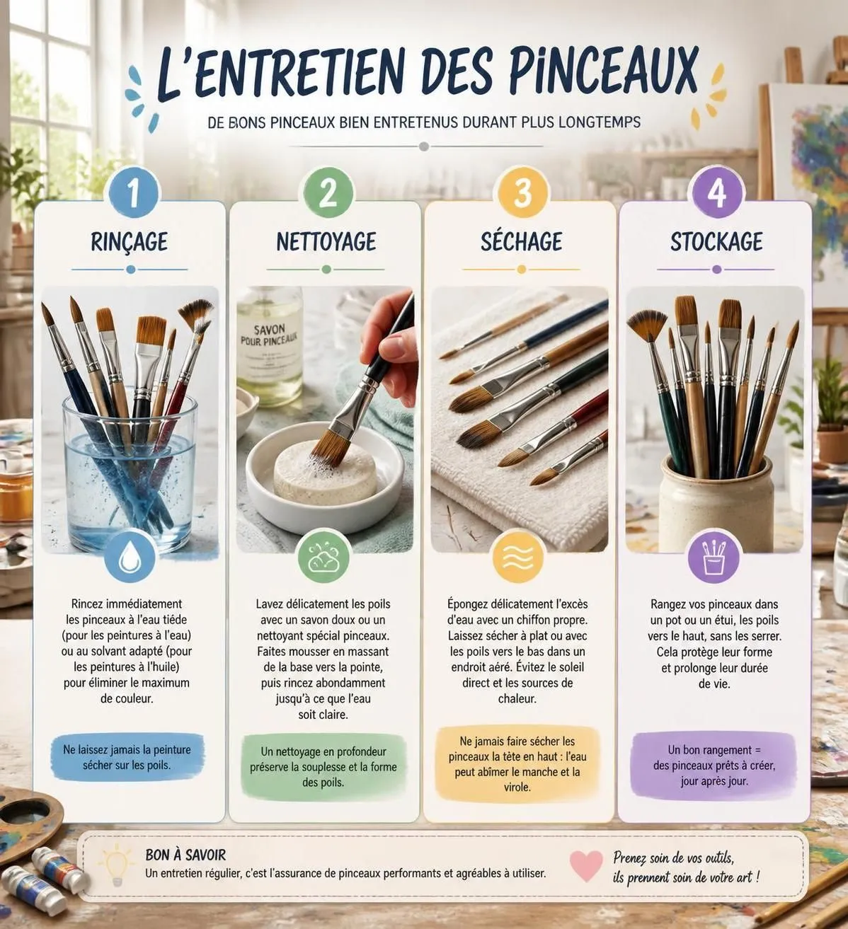 découvrez nos conseils pratiques pour entretenir vos pinceaux de peinture et prolonger leur durée de vie pendant des années.
