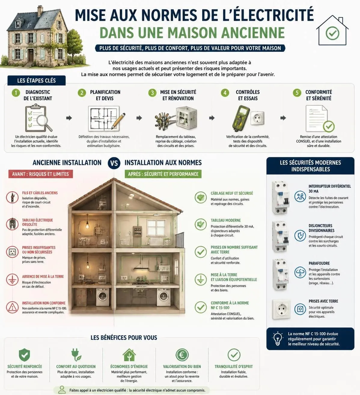 découvrez comment mettre aux normes l'électricité d'une maison ancienne en 2026 : guide des étapes essentielles et estimation du budget nécessaire pour sécuriser votre installation.