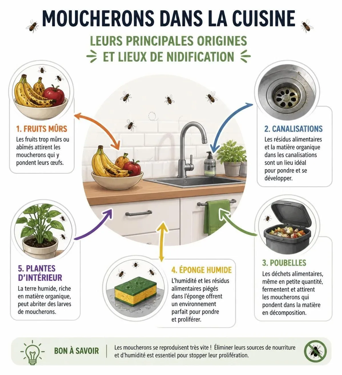 découvrez les origines des moucherons dans la cuisine et apprenez les méthodes efficaces pour les éliminer rapidement et durablement.