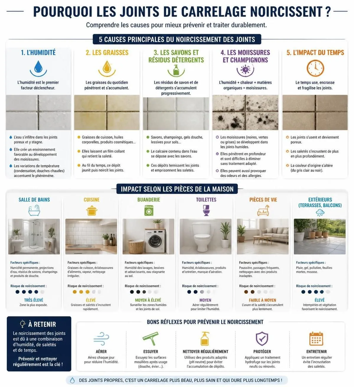 découvrez comment nettoyer efficacement les joints de carrelage noircis grâce à des produits et méthodes adaptés, sans risque d'endommager votre revêtement.