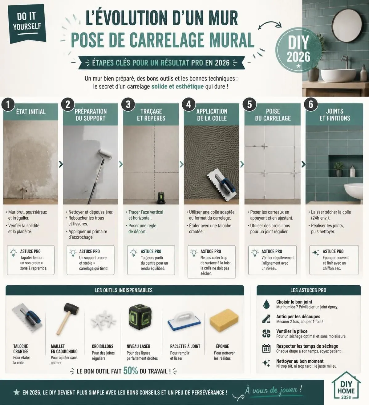 apprenez à poser du carrelage mural vous-même grâce à notre guide étape par étape, pour obtenir un résultat professionnel facilement et avec confiance.