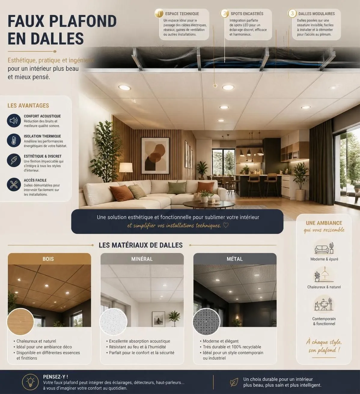 découvrez comment poser un faux plafond en dalles : techniques simples, coût estimatif et les avantages pour améliorer l'isolation et l'esthétique de votre intérieur.