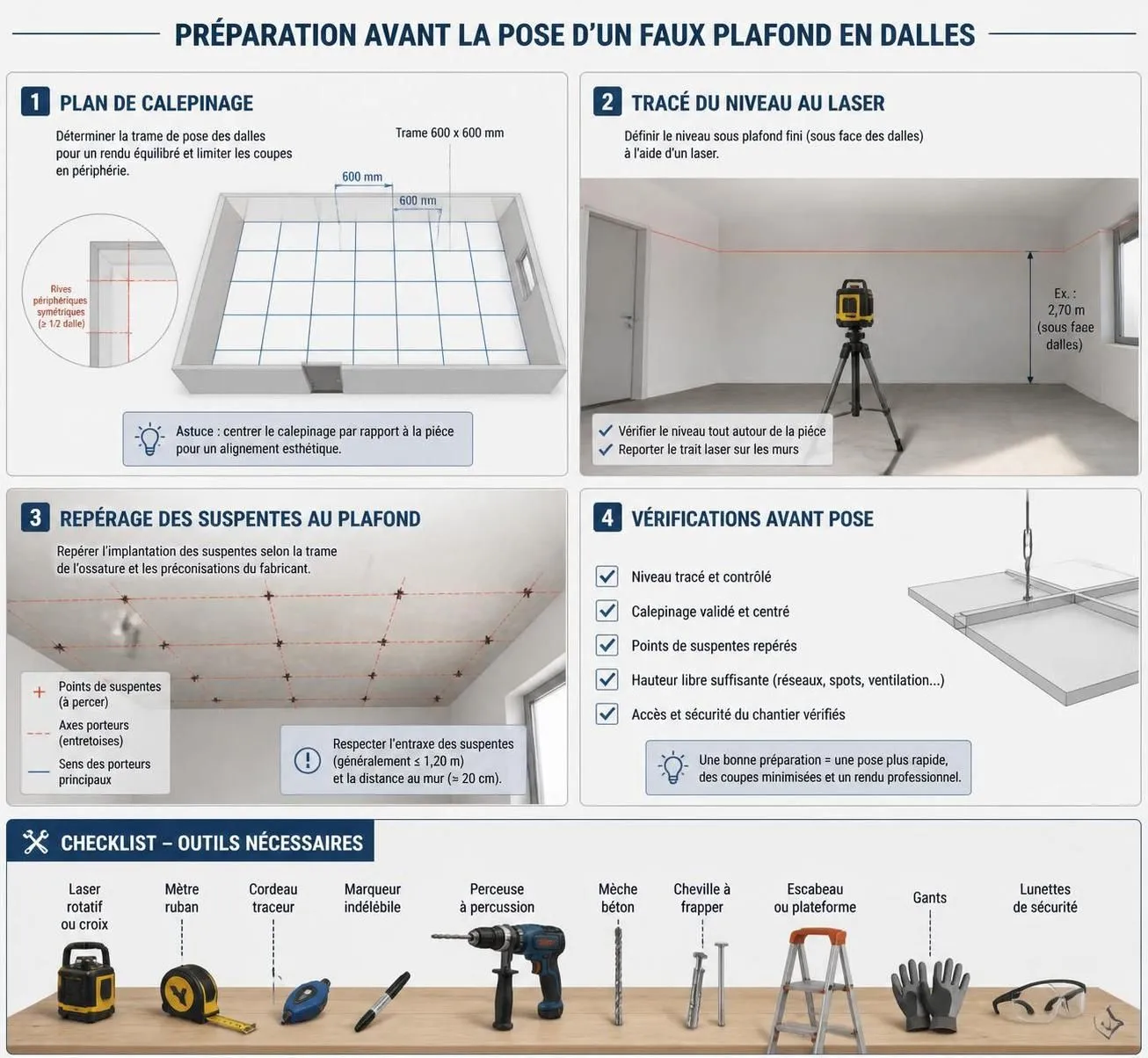 découvrez comment poser un faux plafond en dalles, avec les techniques essentielles, les coûts estimés et les avantages pour améliorer votre intérieur en toute simplicité.