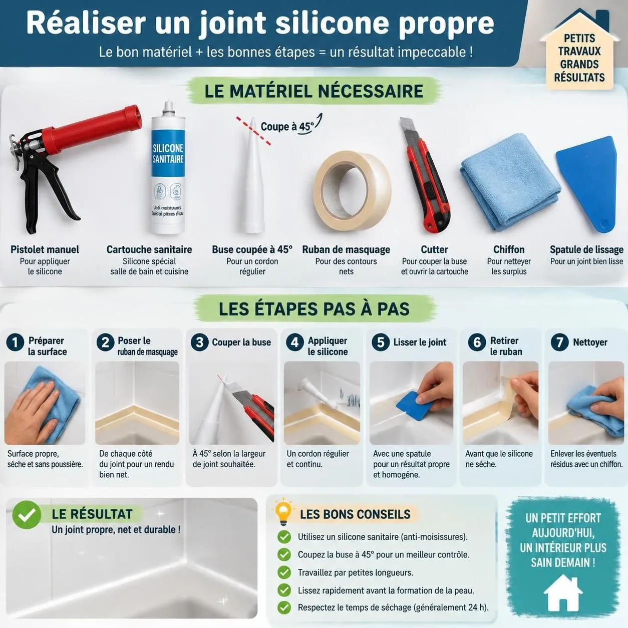 apprenez à utiliser un pistolet à silicone pour appliquer un joint net et régulier dès le premier essai, sans bavures ni retouches.