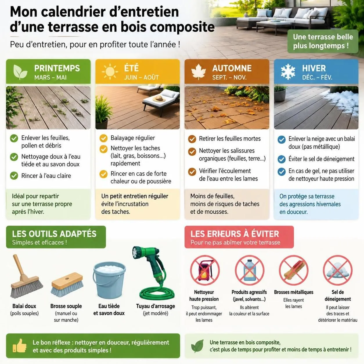 découvrez comment entretenir votre terrasse en bois composite chaque année et comparez les meilleures marques pour choisir la solution adaptée à vos besoins.