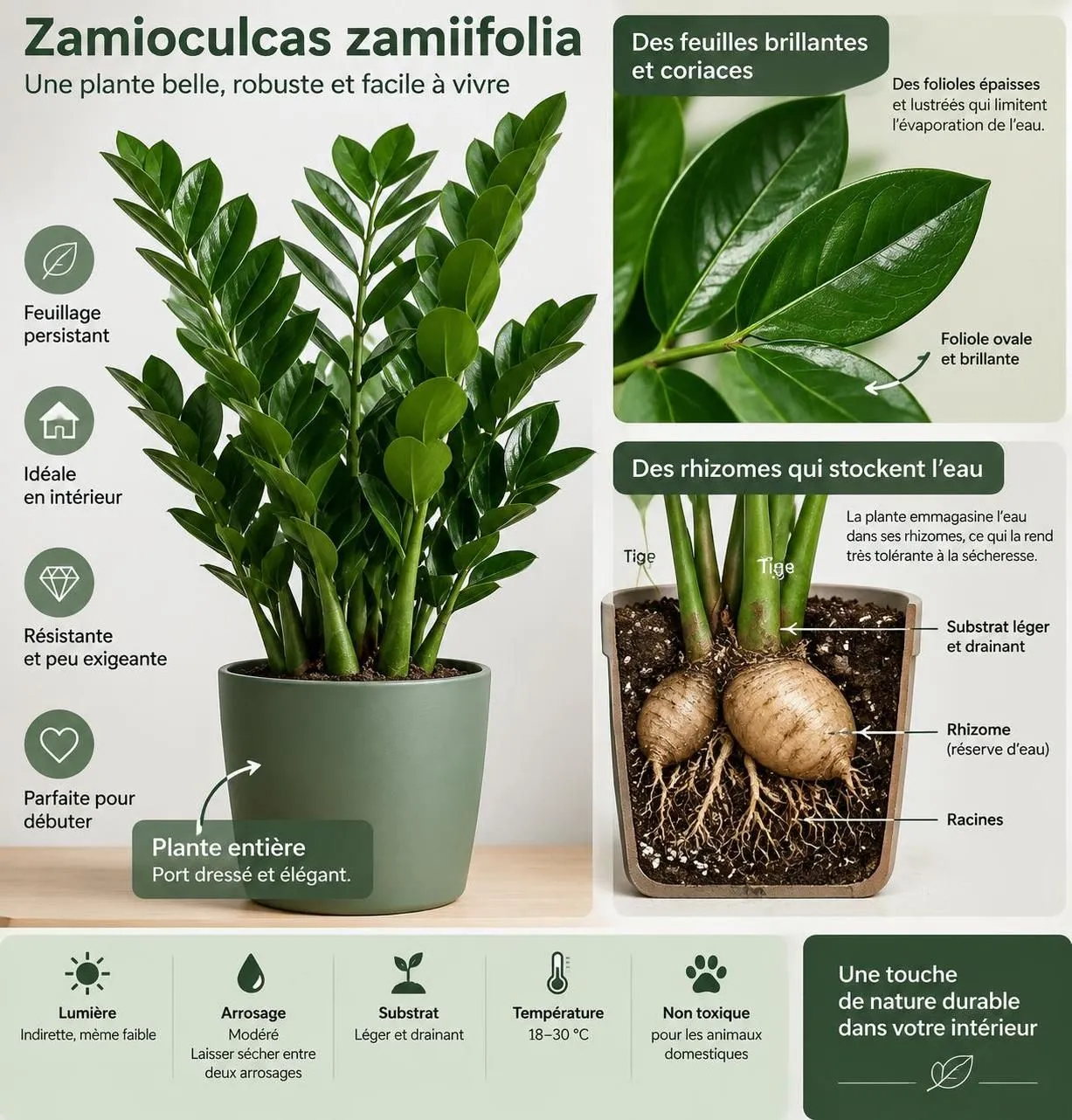 découvrez le zamioculcas, une plante d’intérieur facile à vivre qui supporte les pièces peu lumineuses et demande très peu d’entretien.